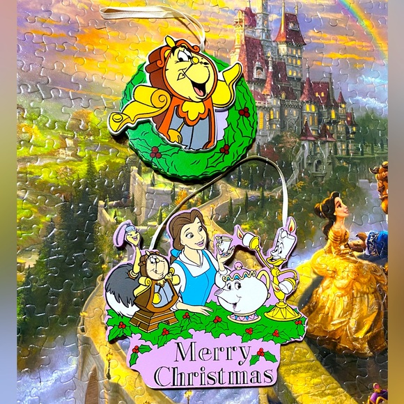 DISNEY’S BEAUTY & THE BEAST VTG 90s KURT ADLER HANDCRAFTED WOODEN XMAS ORNAMENTS - Picture 1 of 10